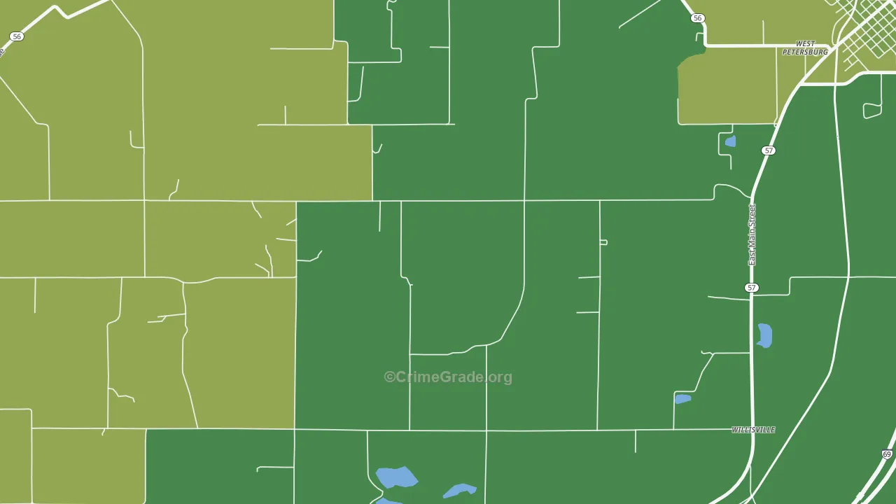 Oatsville, IN Map of Theft Rates
