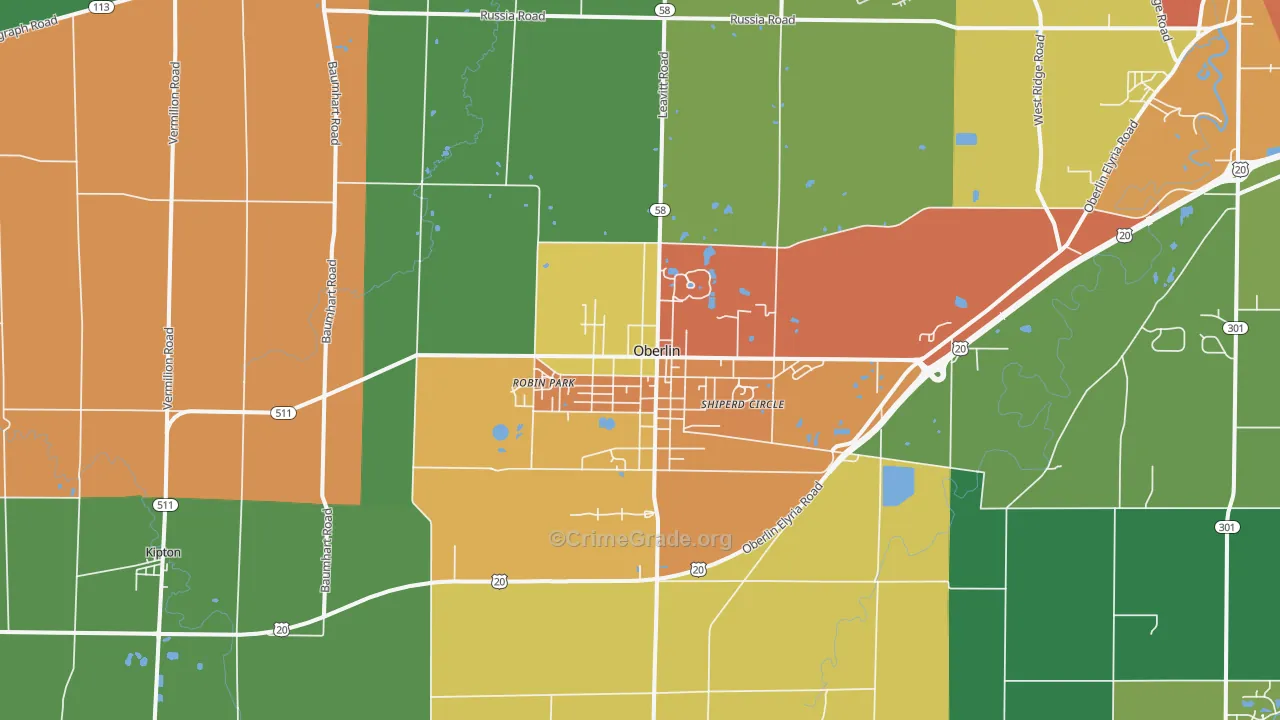 Oberlin, OH Map of Theft Rates