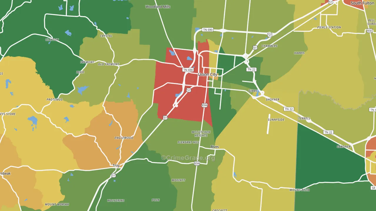 Obion County, TN Map of Theft Rates