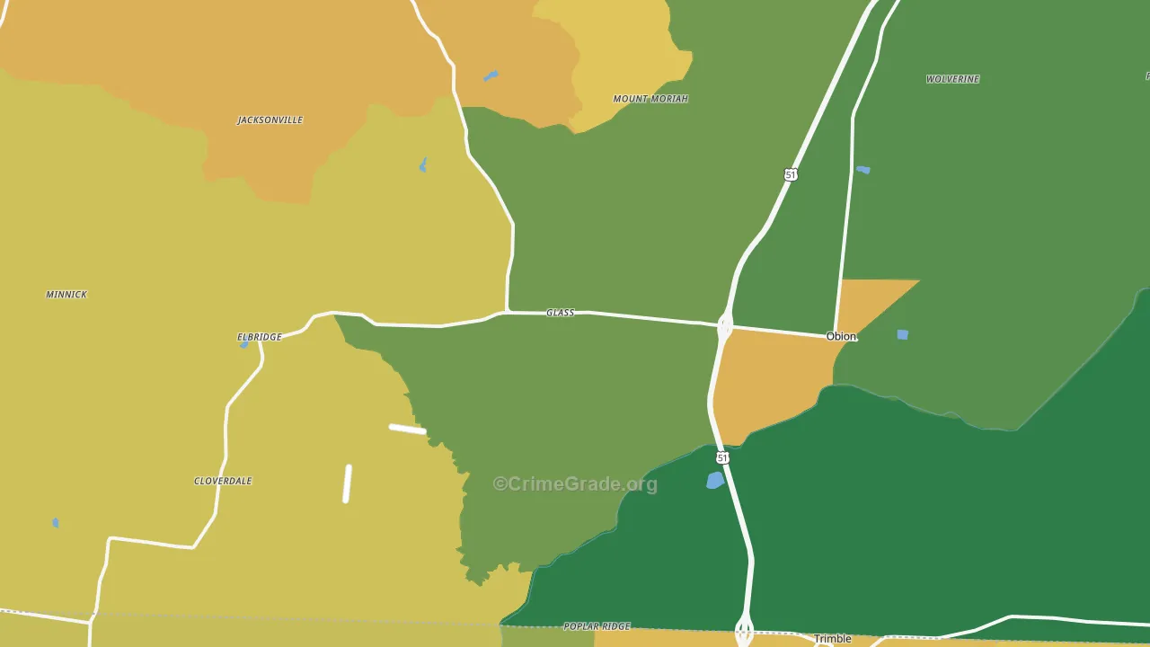 Obion, TN Map of Theft Rates