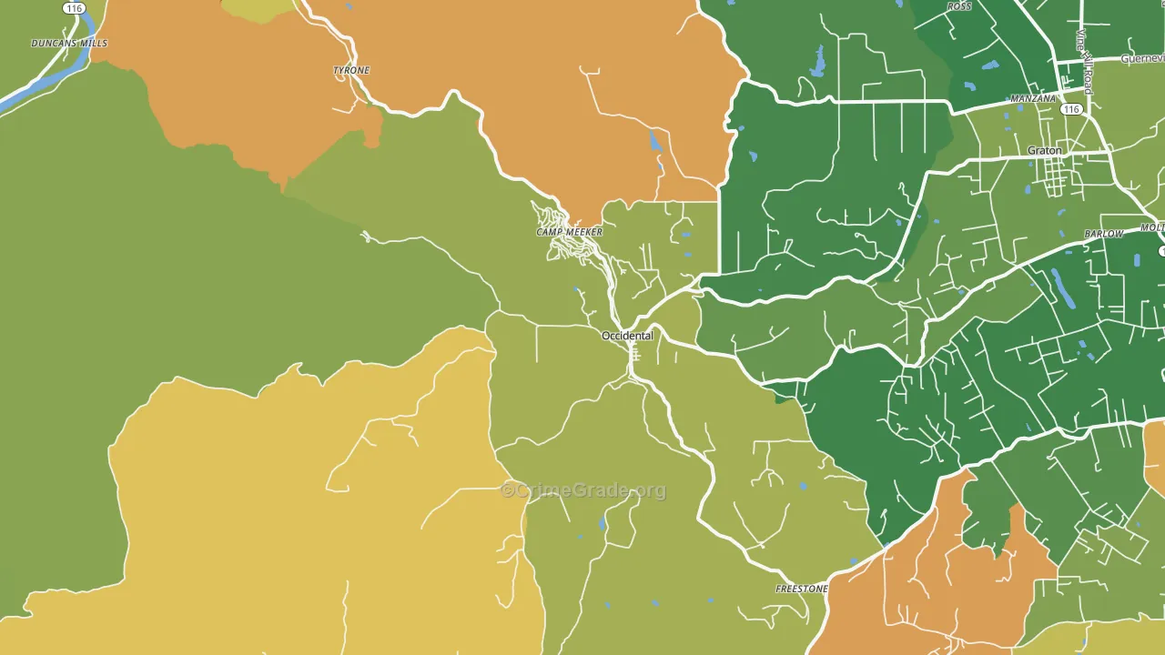 Occidental, CA Map of Theft Rates