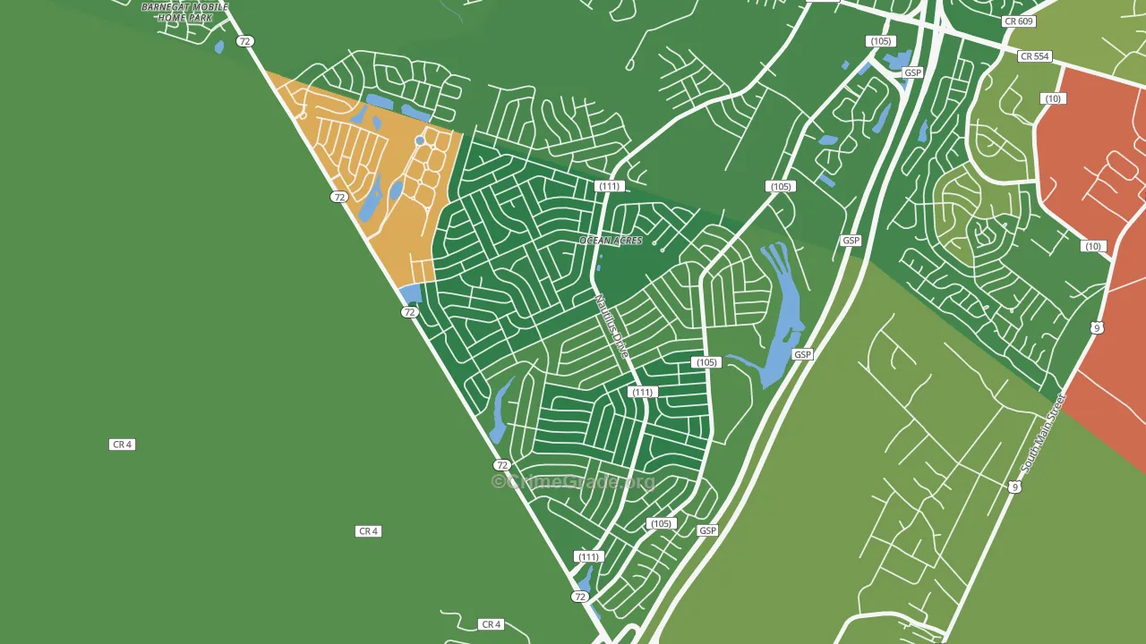 Ocean Acres, NJ Map of Theft Rates
