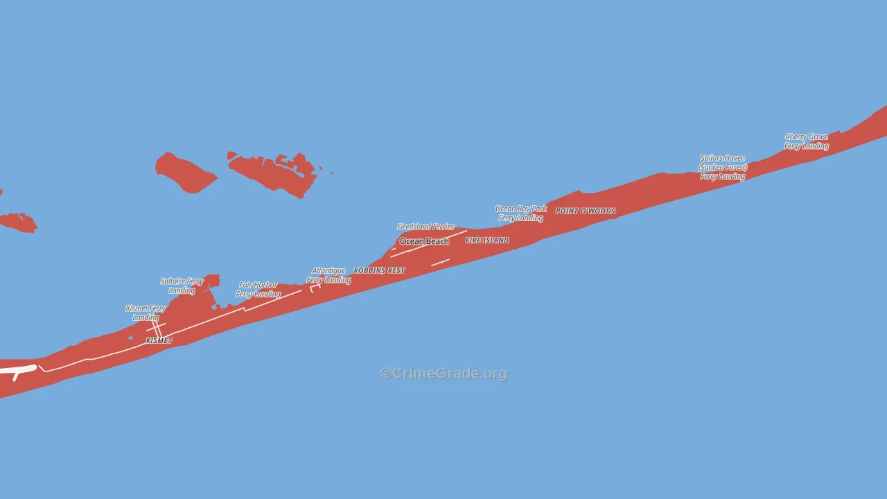 Ocean Beach, NY Map of Theft Rates