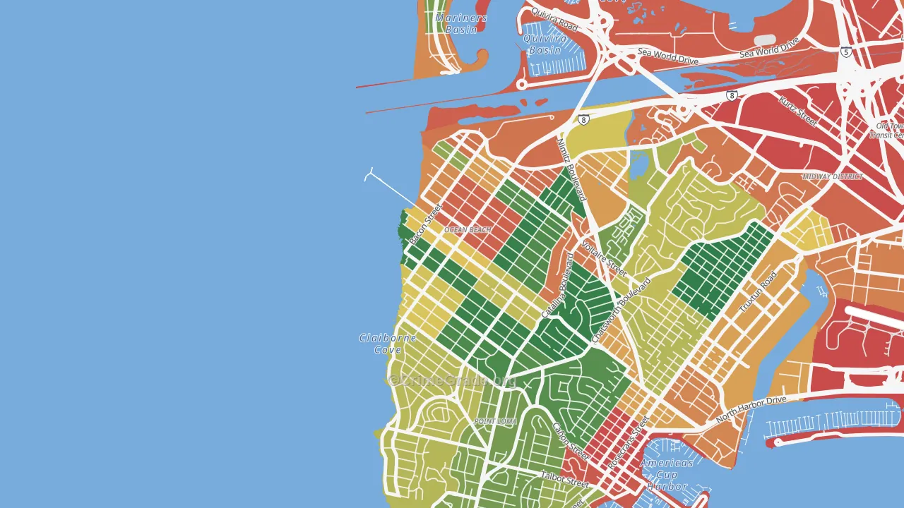 Ocean Beach, San Diego, CA Map of Theft Rates