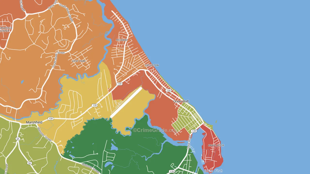 Ocean Bluff-Brant Rock, MA Map of Theft Rates