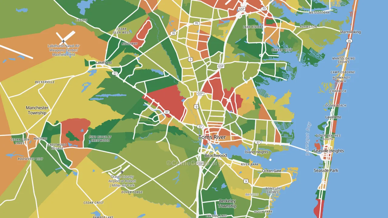 Ocean County, NJ Map of Theft Rates