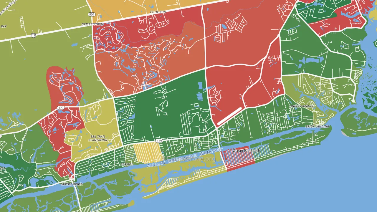 Ocean Isle Beach, NC Map of Theft Rates