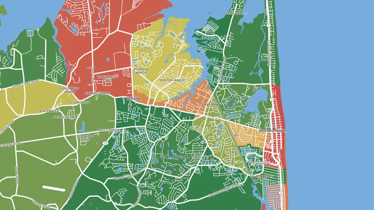Ocean View, DE Map of Theft Rates