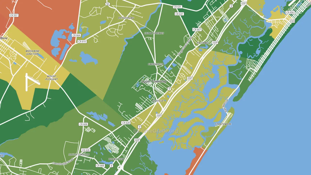 Ocean View, NJ Map of Theft Rates
