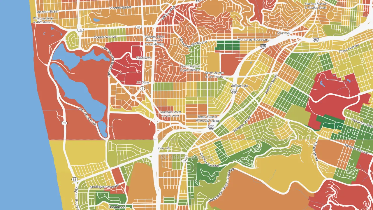 Ocean View, San Francisco, CA Map of Theft Rates