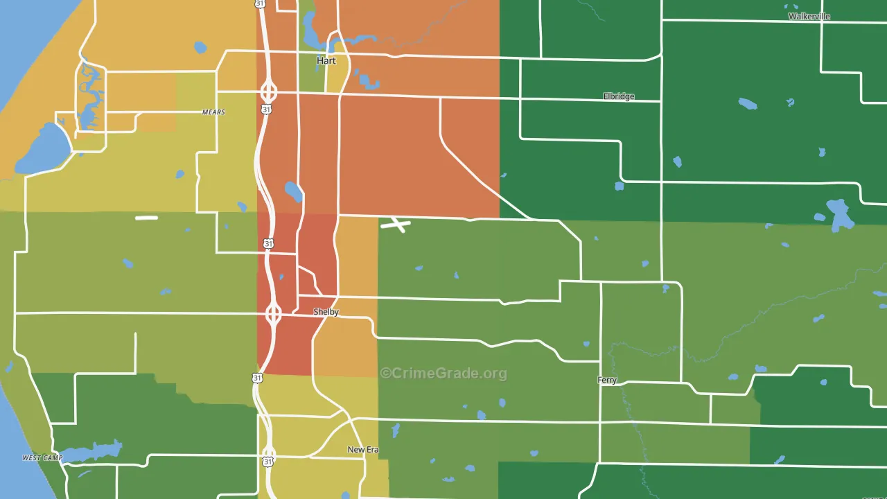 Oceana County, MI Map of Theft Rates