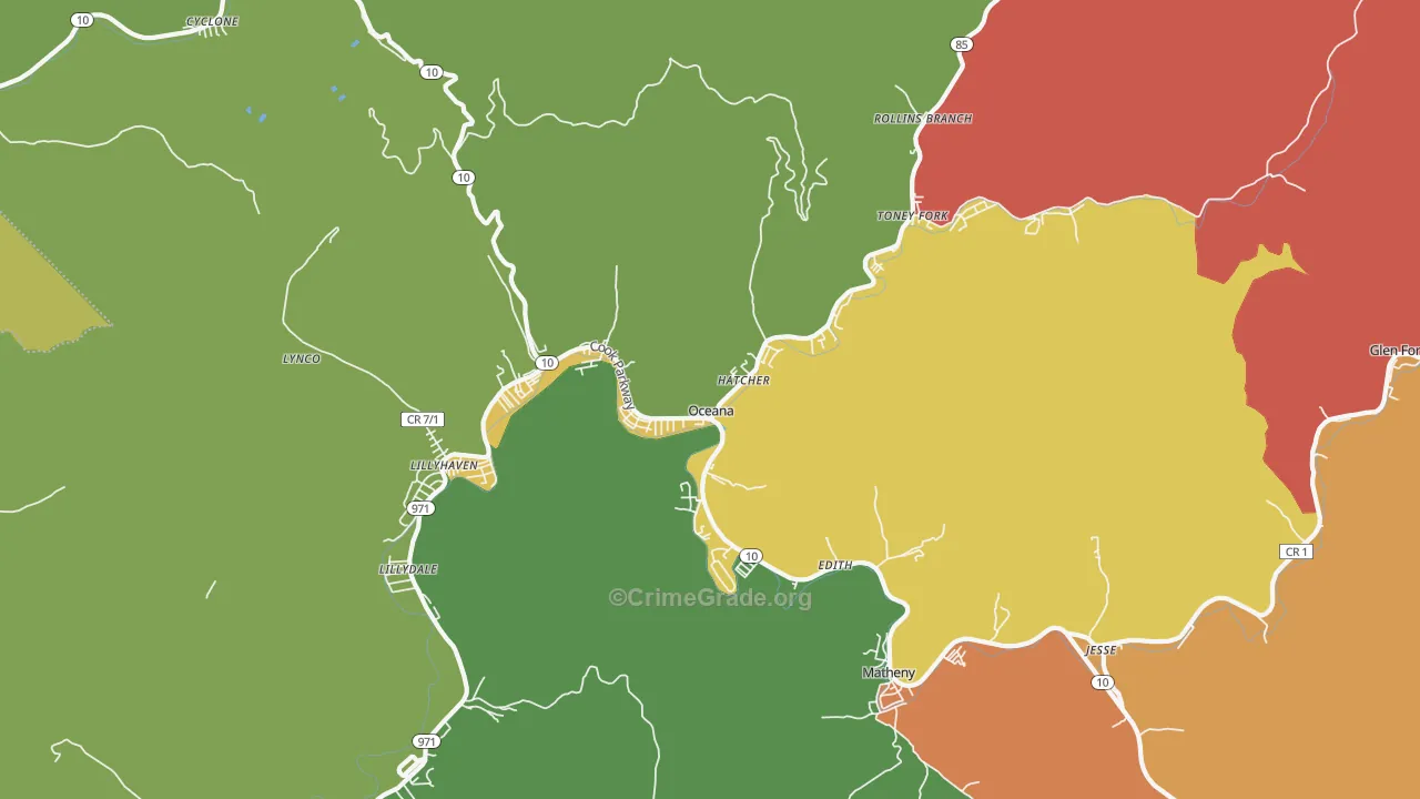 Oceana, WV Map of Theft Rates