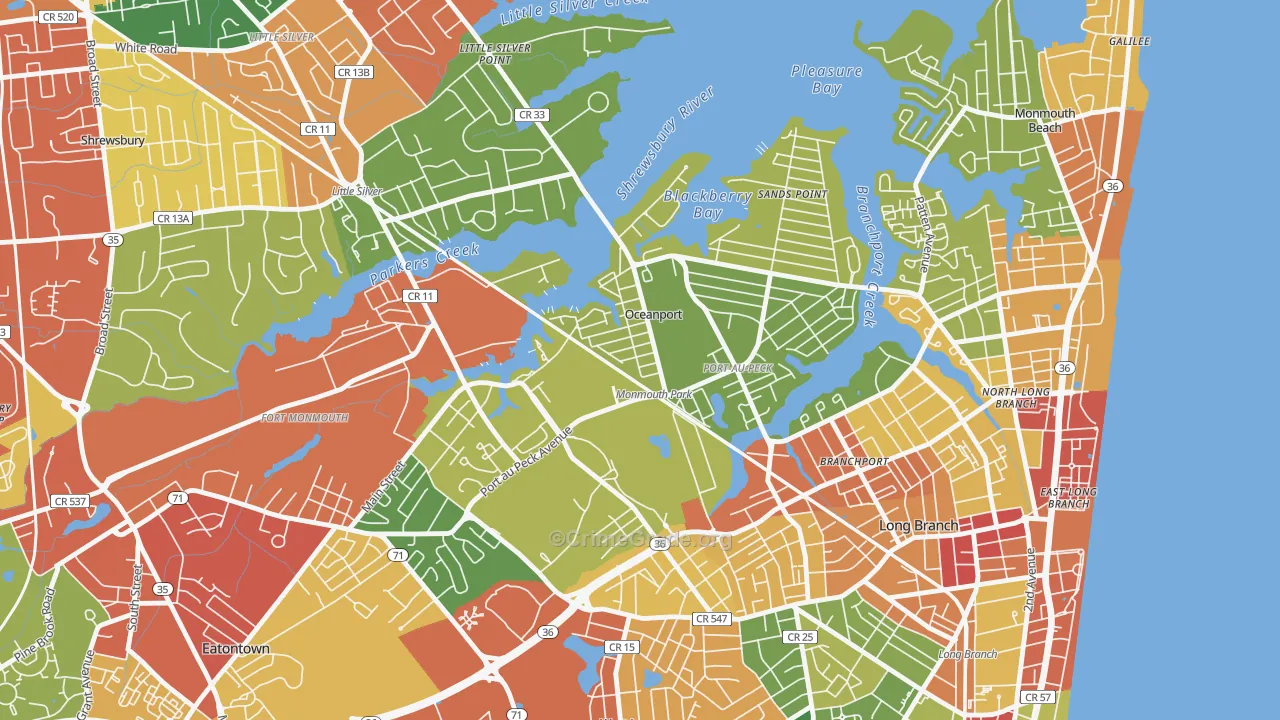 Oceanport, NJ Map of Theft Rates