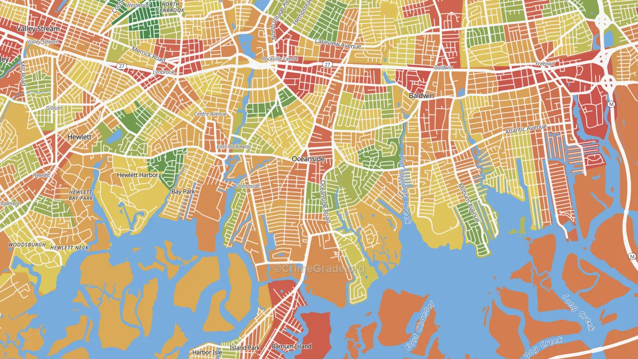 Oceanside, NY Map of Theft Rates