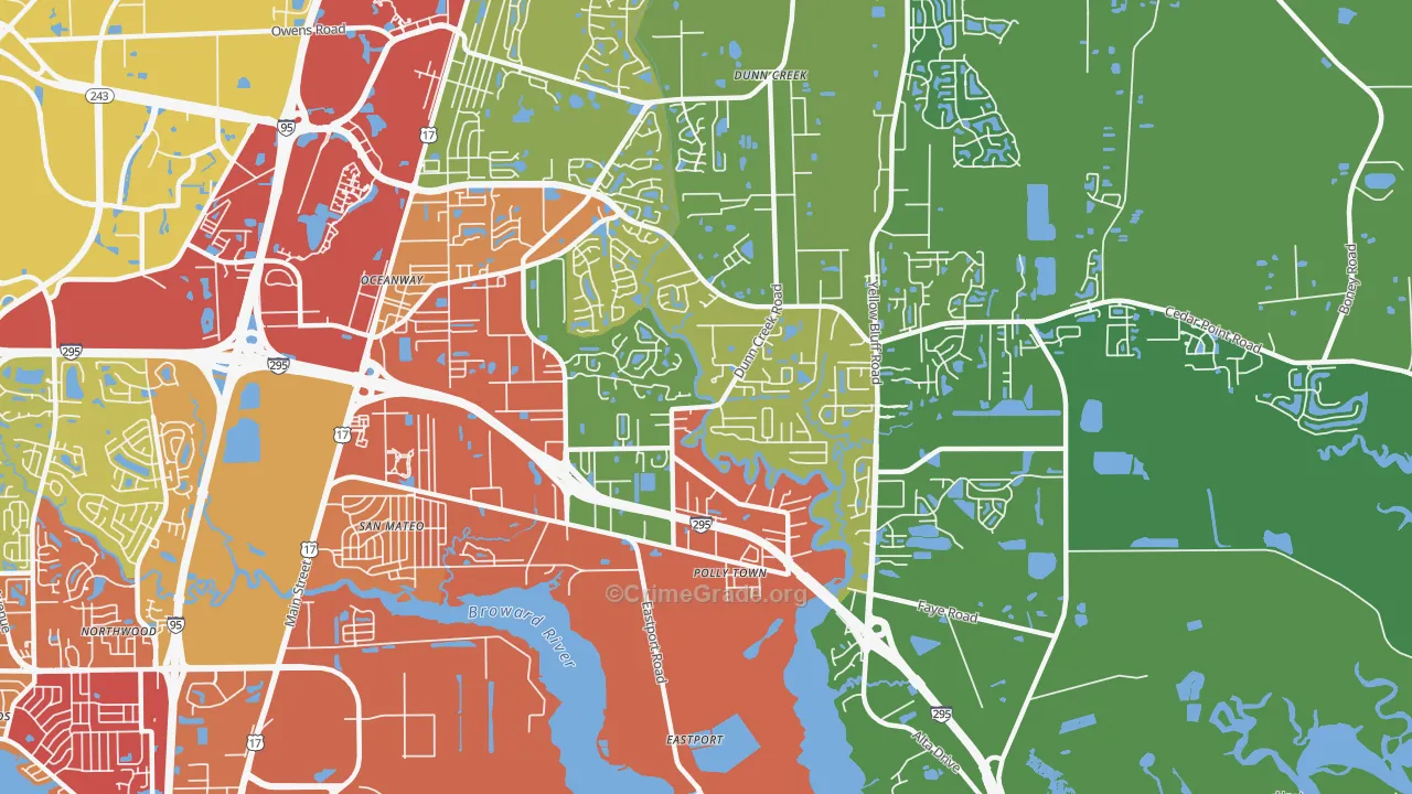Oceanway, Jacksonville, FL Map of Theft Rates