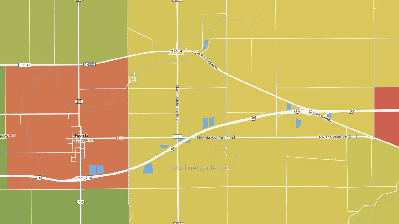 Oceola, OH Map of Theft Rates