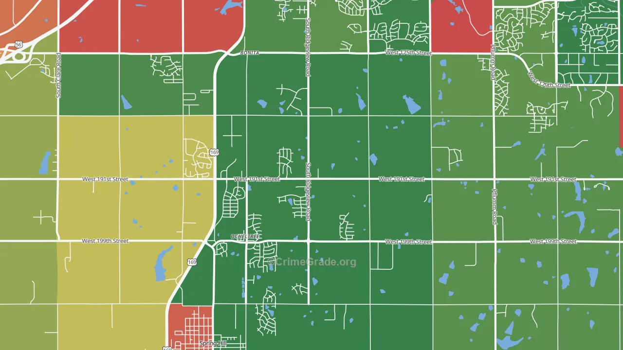 Ocheltree, KS Map of Theft Rates