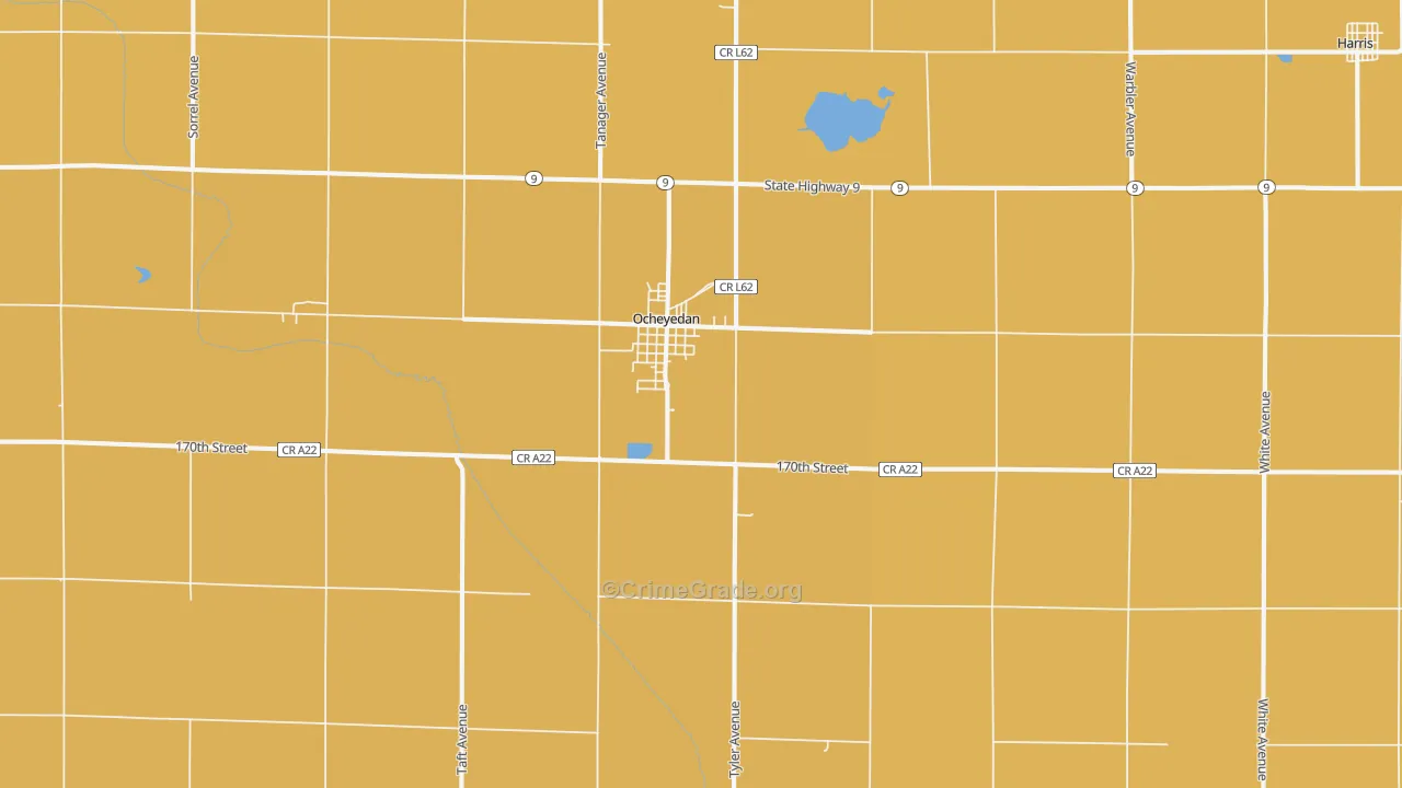 Ocheyedan, IA Map of Theft Rates