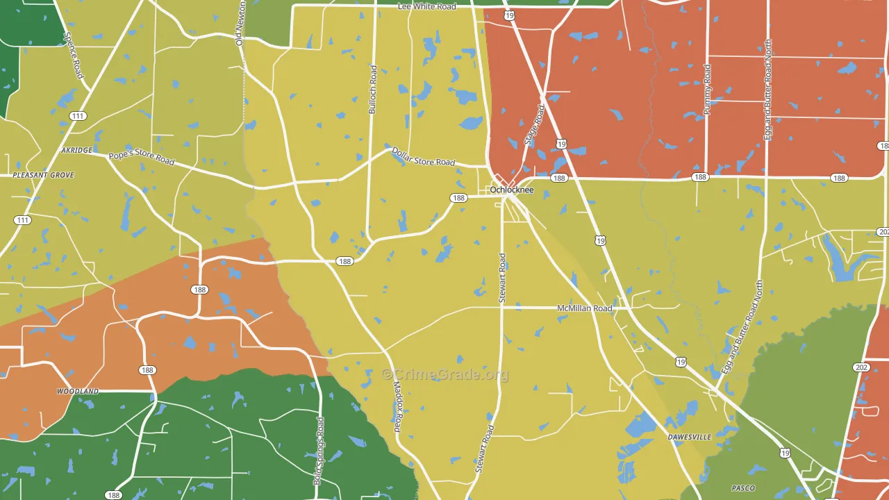 Ochlocknee, GA Map of Theft Rates