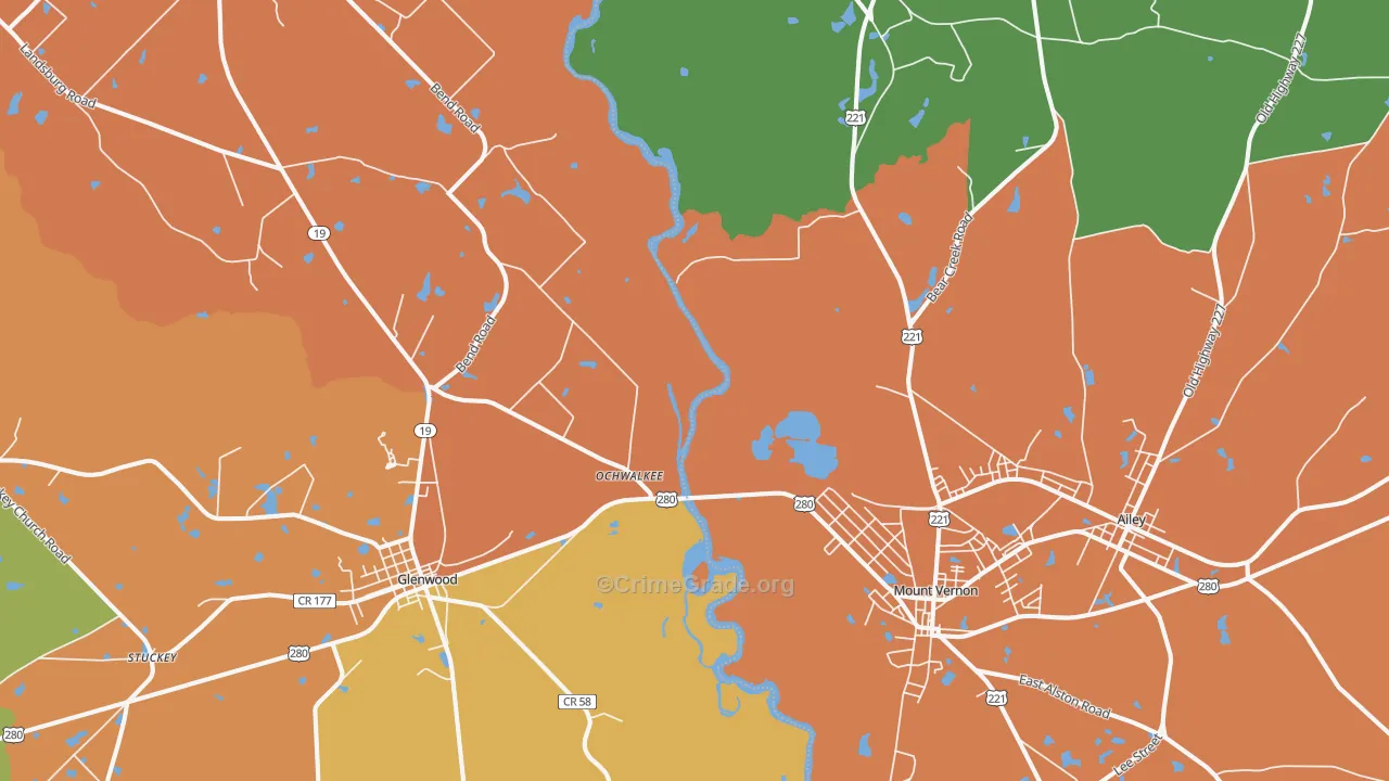 Ochwalkee, GA Map of Theft Rates