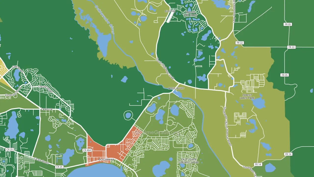 Ocklawaha, FL Map of Theft Rates
