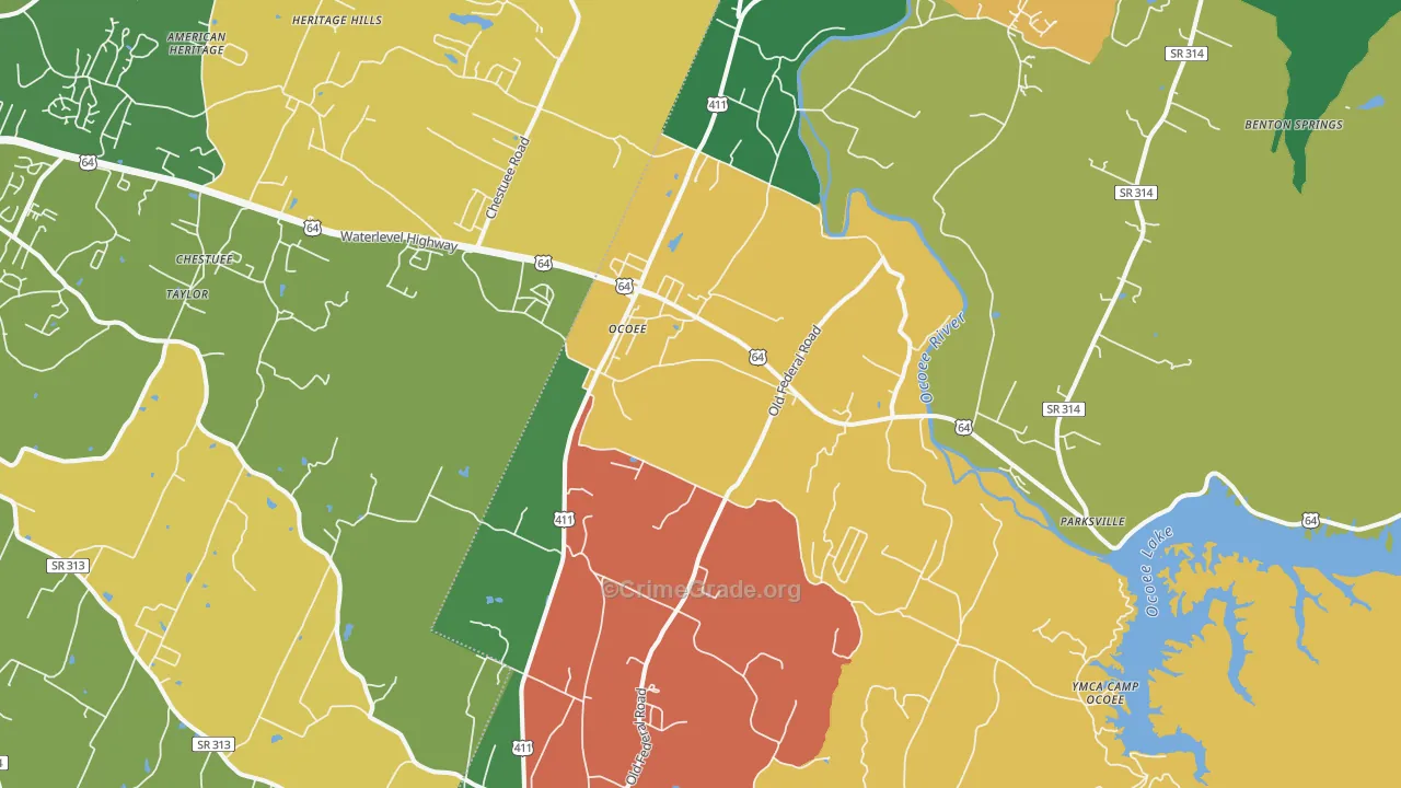 Ocoee, TN Map of Theft Rates