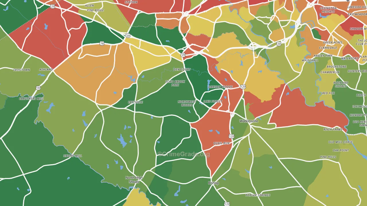 Oconee County, GA Map of Theft Rates
