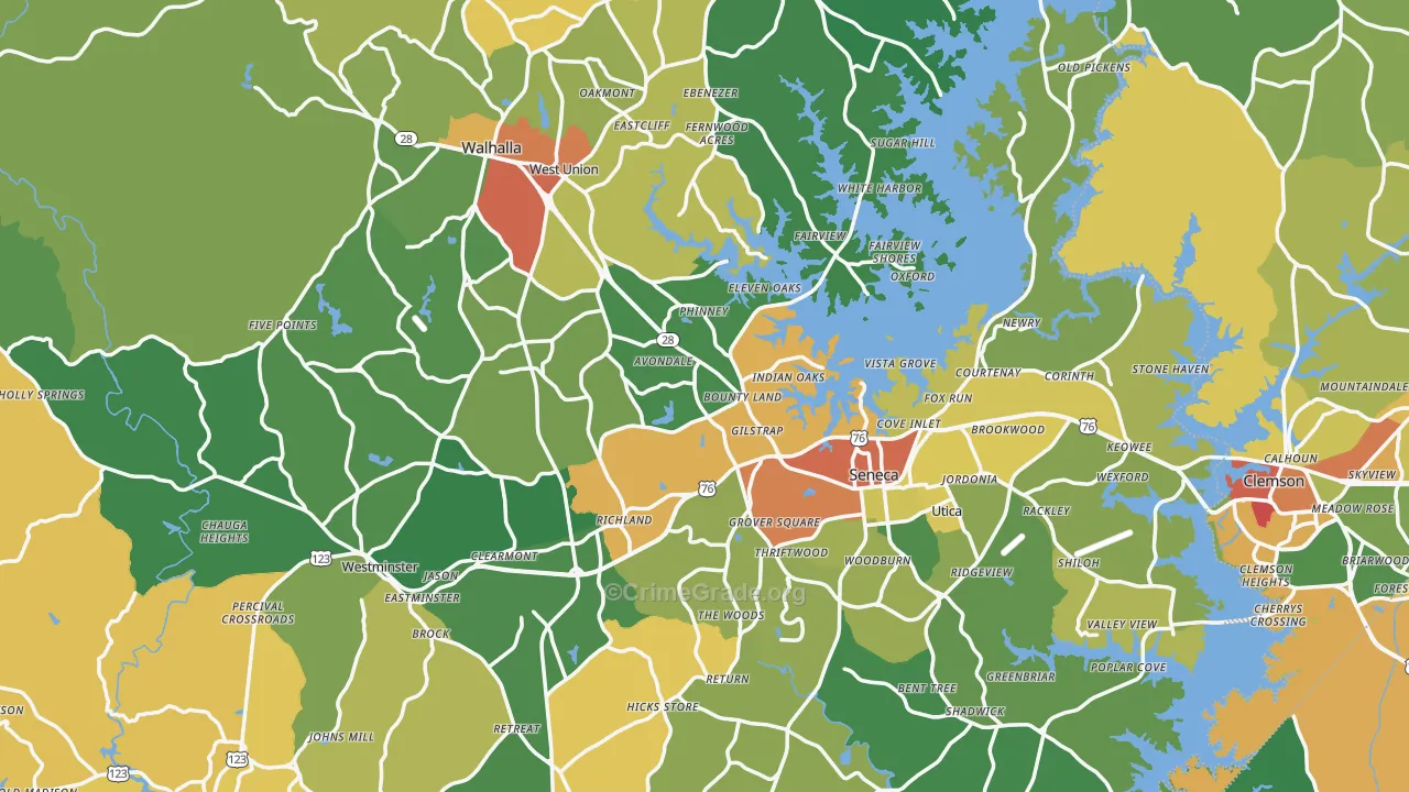Oconee County, SC Map of Theft Rates