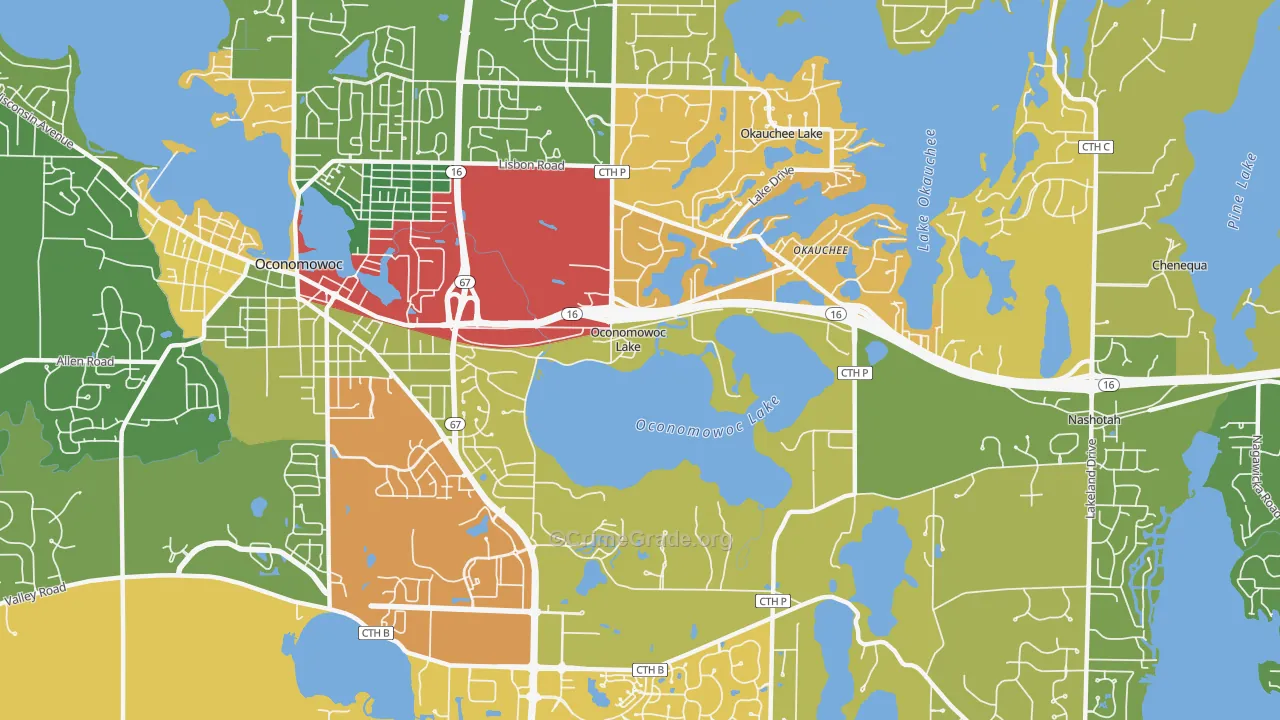 Oconomowoc Lake, WI Map of Theft Rates