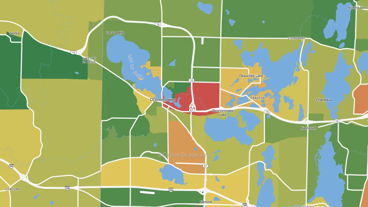 Oconomowoc, WI Map of Theft Rates