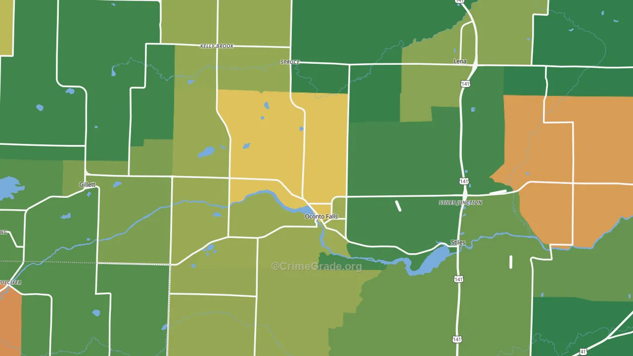 Oconto County, WI Map of Theft Rates