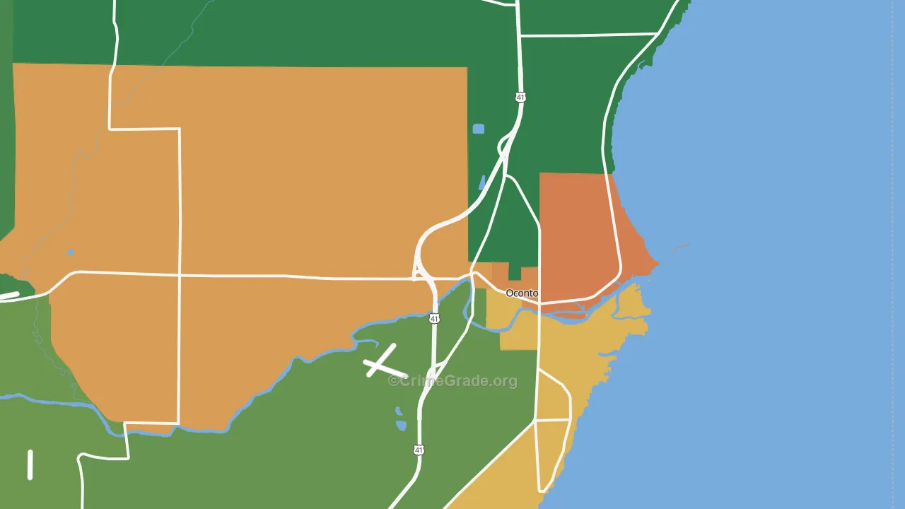Oconto, WI Map of Theft Rates