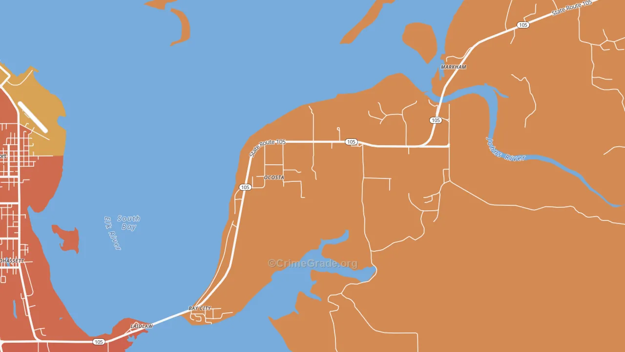 Ocosta, WA Map of Theft Rates