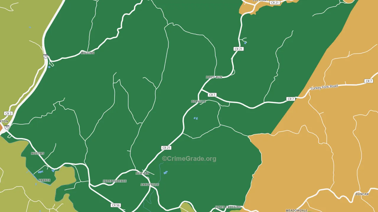 Odaville, WV Map of Theft Rates
