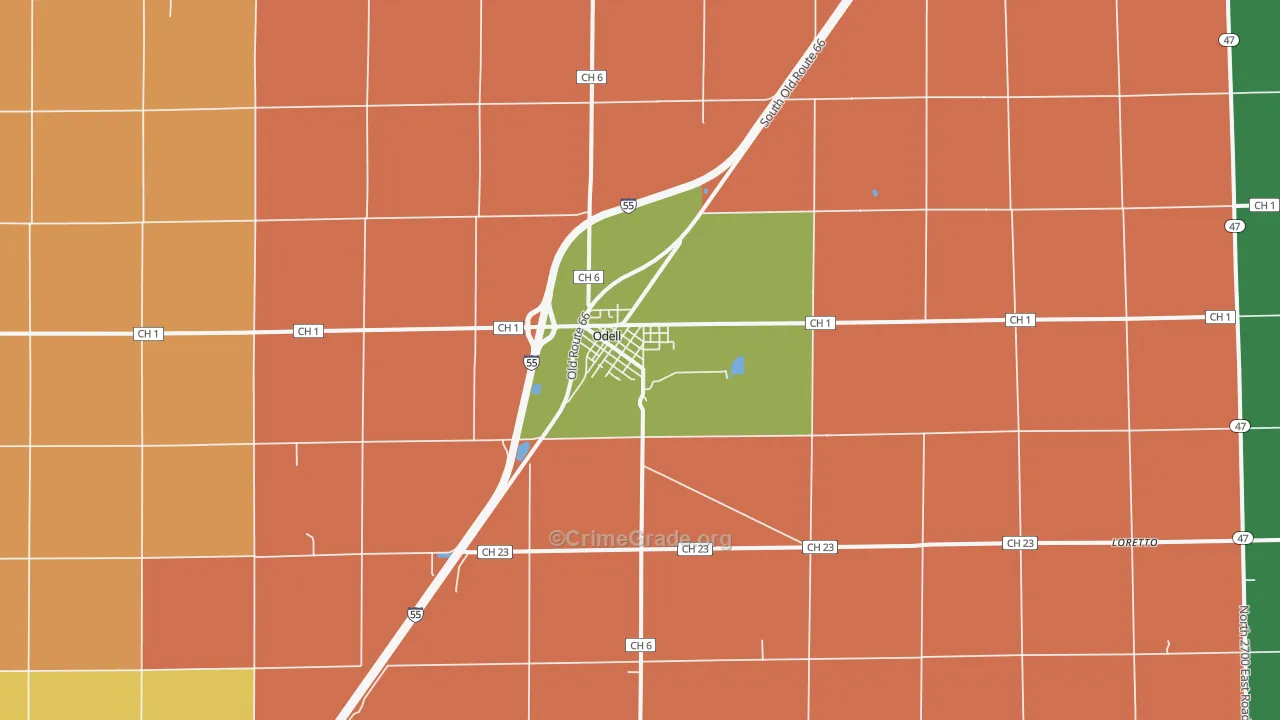 Odell, IL Map of Theft Rates