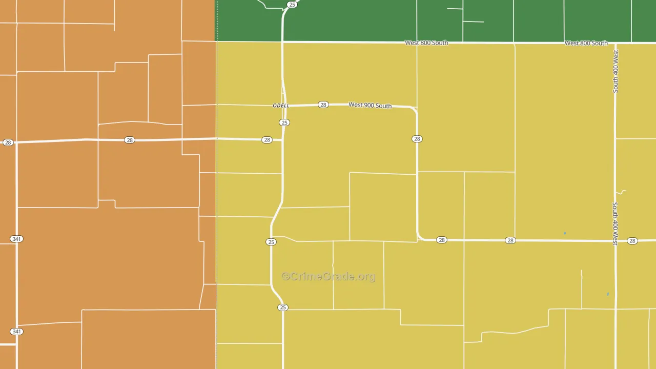 Odell, IN Map of Theft Rates