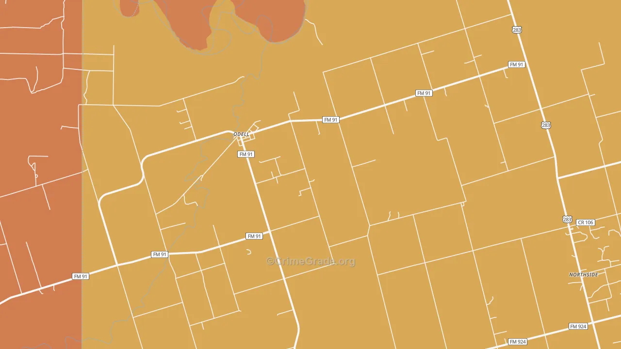Odell, TX Map of Theft Rates