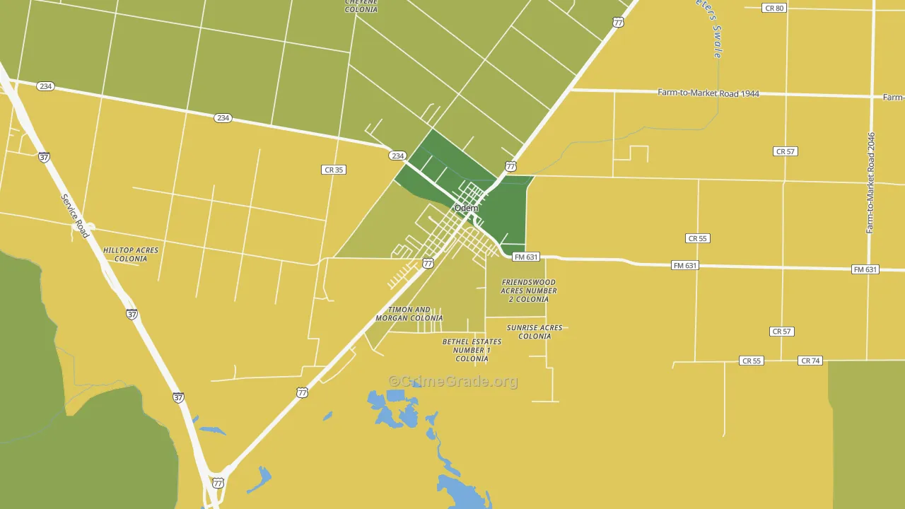 Odem, TX Map of Theft Rates