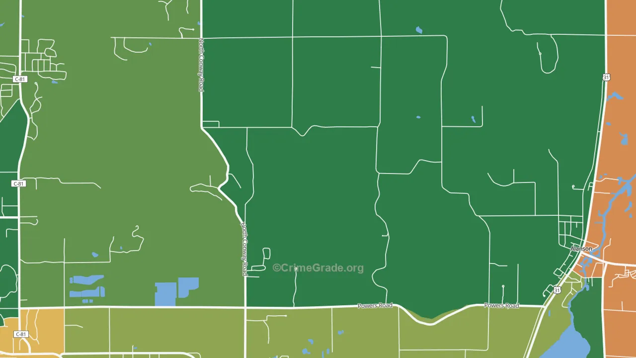Oden, MI Map of Theft Rates