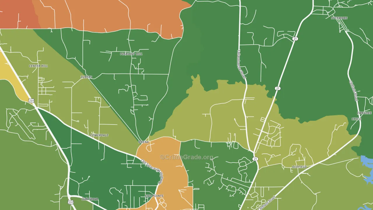Odena, AL Map of Theft Rates