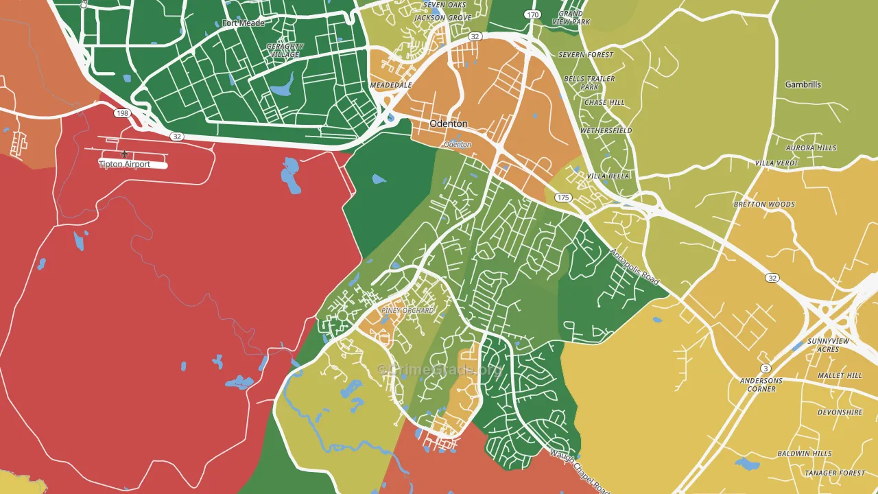 Odenton, MD Map of Theft Rates