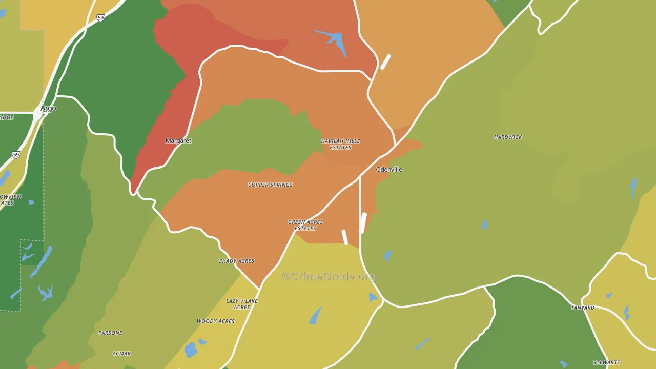 Odenville, AL Map of Theft Rates