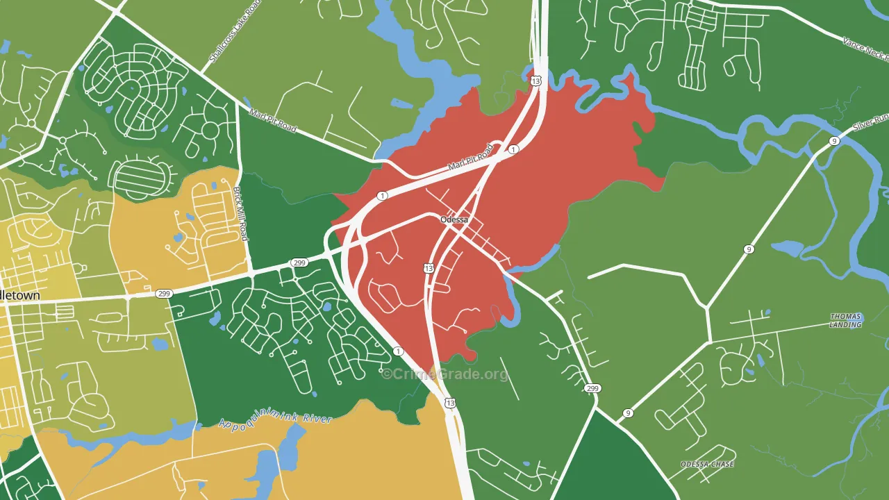 Odessa, DE Map of Theft Rates