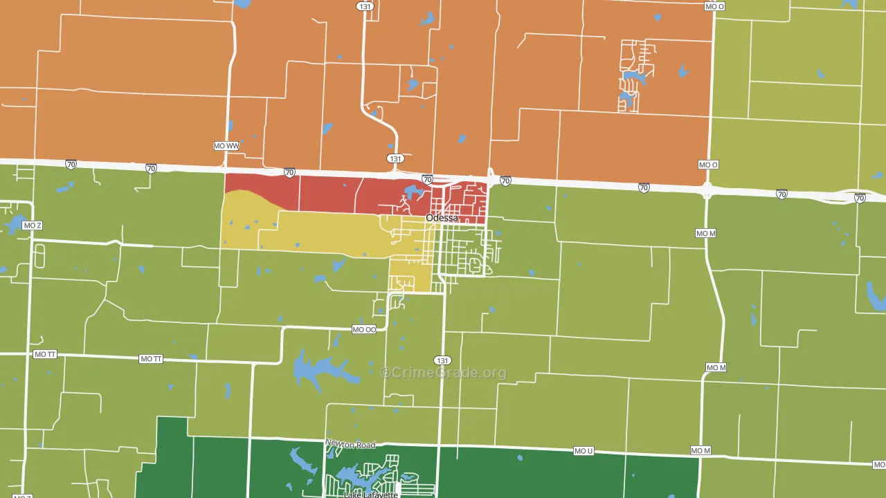 Odessa, MO Map of Theft Rates