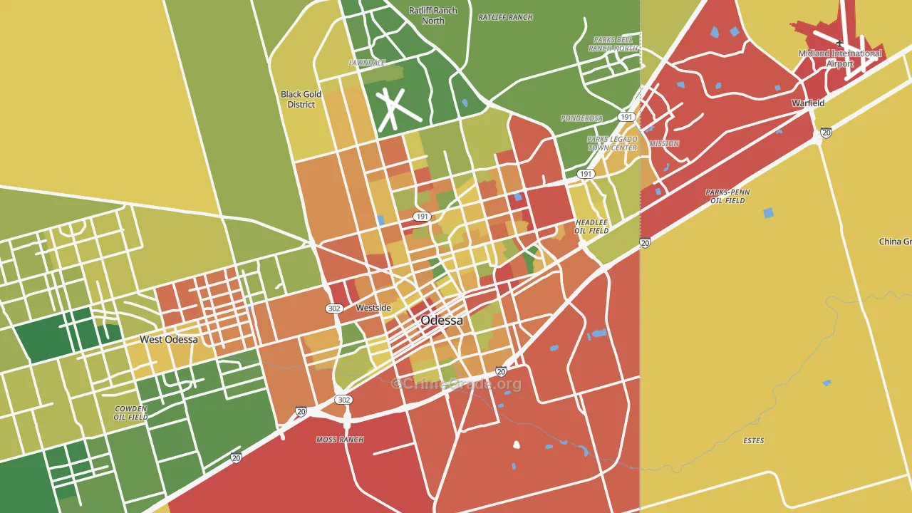 Odessa, TX Map of Theft Rates