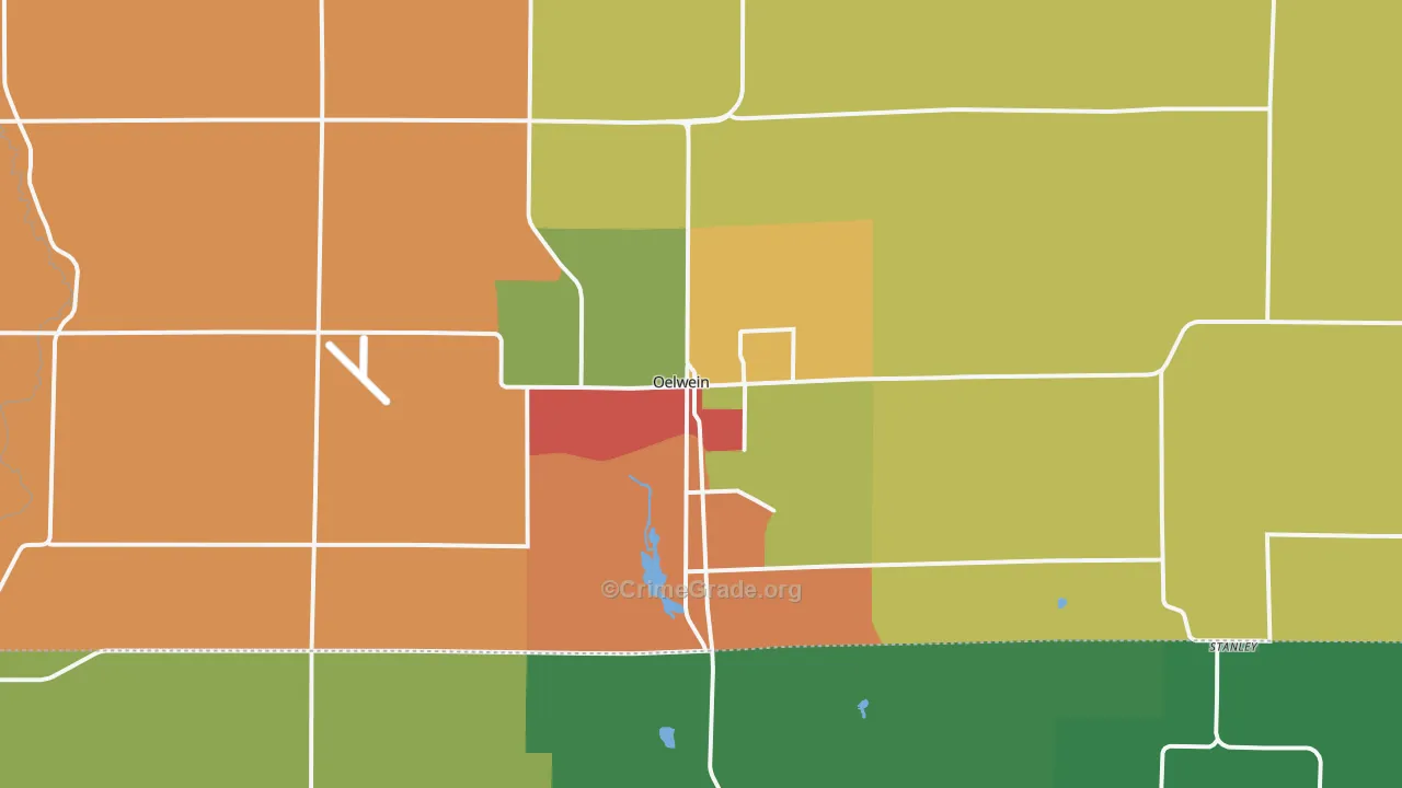Oelwein, IA Map of Theft Rates