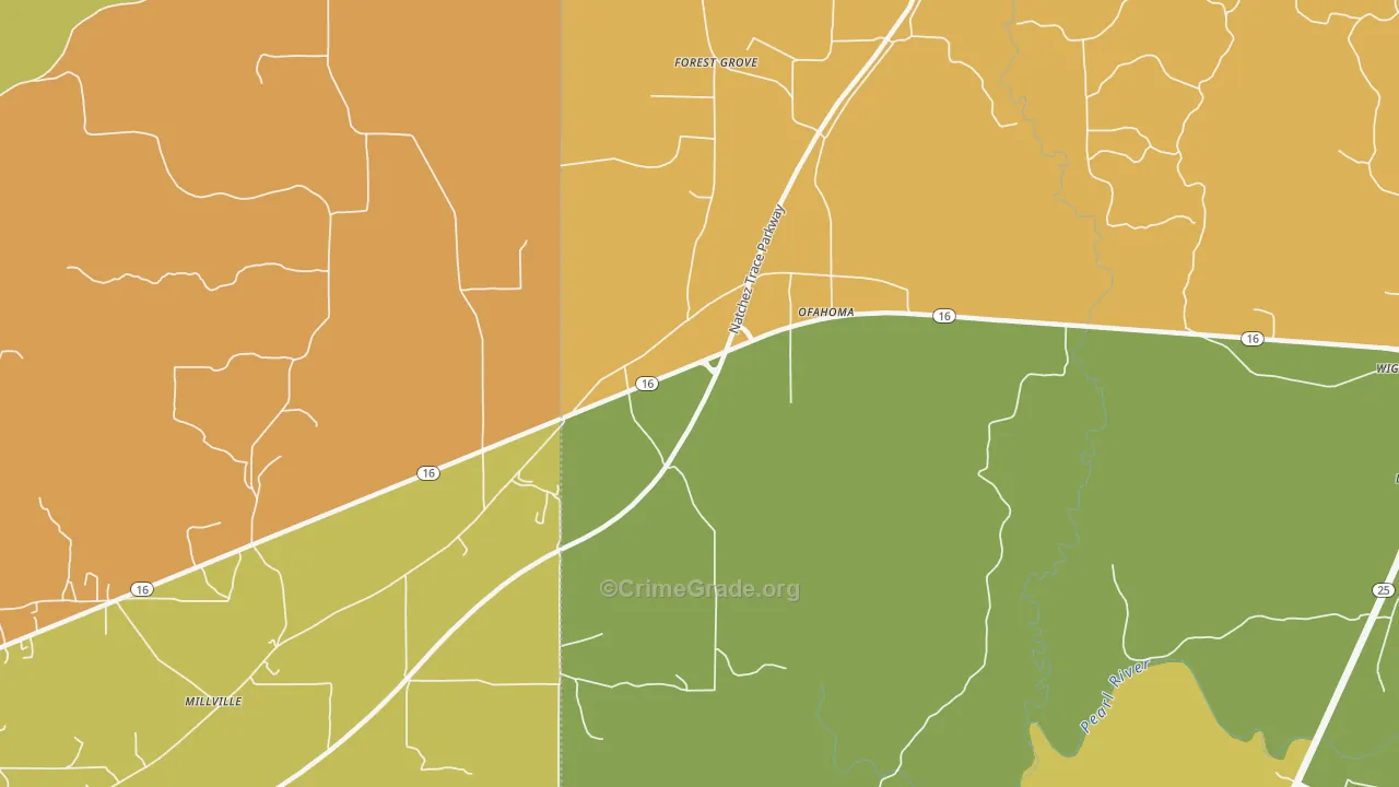 Ofahoma, MS Map of Theft Rates