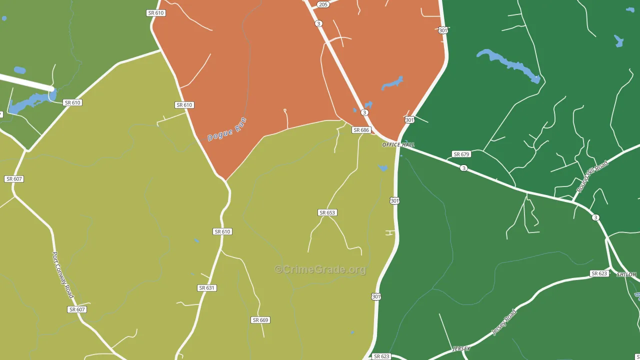 Office Hall, VA Map of Theft Rates