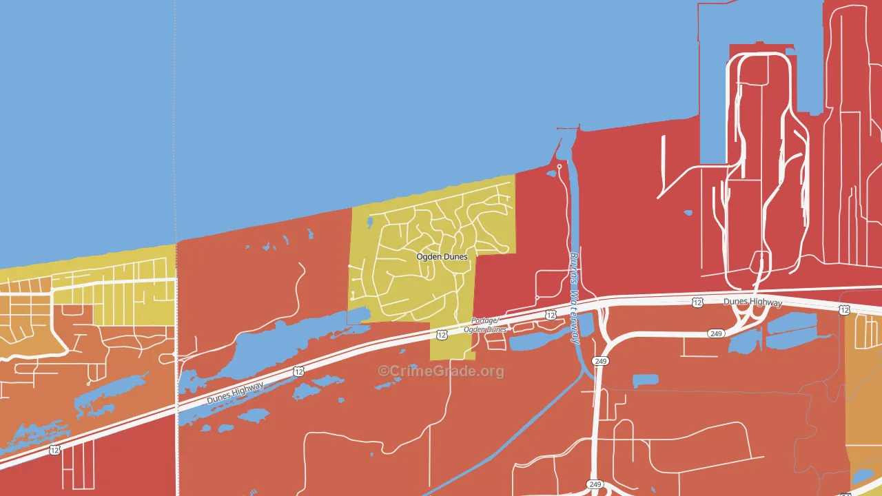 Ogden Dunes, IN Map of Theft Rates