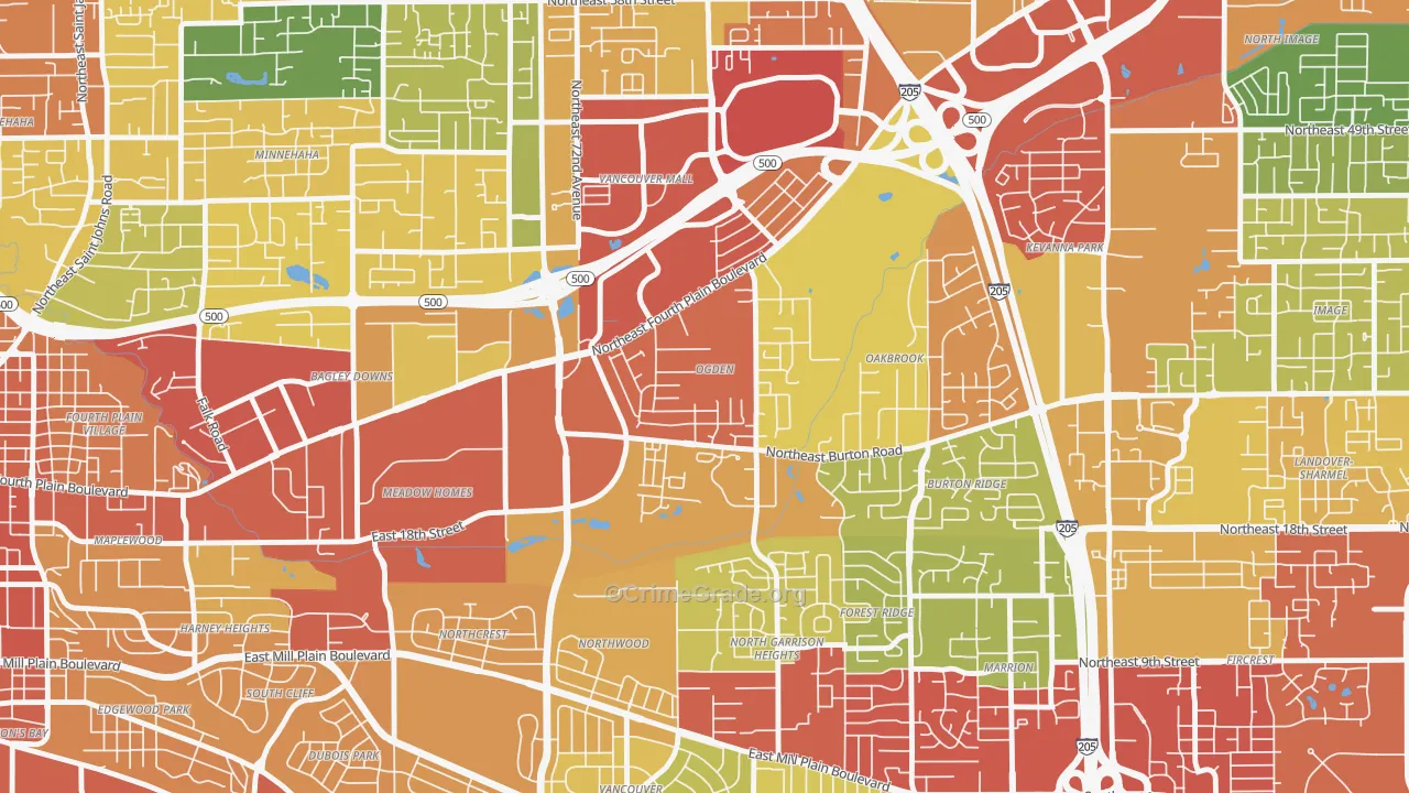 Ogden, Vancouver, WA Map of Theft Rates